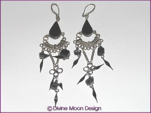 Peruvian Alpaca Silver Crystal EARRINGS: Long Chip BLACK ONYX Peruvian Alpaca Silver Crystal EARRINGS: Long Chip BLACK ONYX