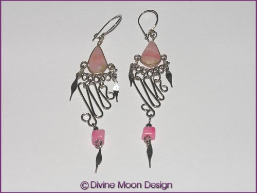Peruvian Alpaca Silver Crystal EARRINGS: Long Chip PINK AGATE Peruvian Alpaca Silver Crystal EARRINGS: Long Chip PINK AGATE