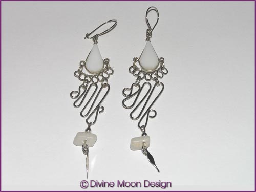 Peruvian Alpaca Silver Crystal EARRINGS: Long Chip WHITE AGATE Peruvian Alpaca Silver Crystal EARRINGS: Long Chip WHITE AGATE